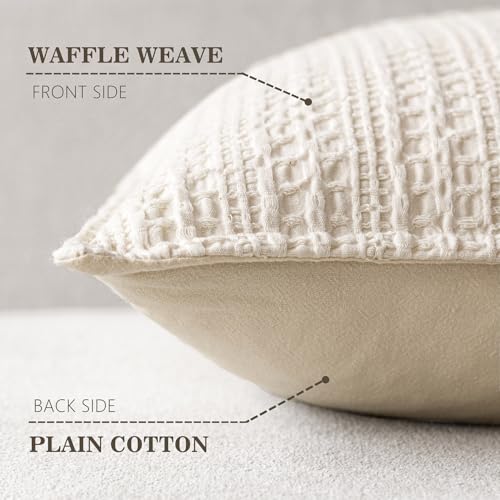 Image of Foindtower Set of 2 Decorative Cotton Waffle Weave Throw Pillow Covers Euro Shams Cushion Covers Accent European Pillowcase for Bed Couch Sofa Bedroom Living Room Home Decor 26x26 Inch Natural Beige
