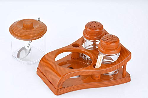 Image of Nabhya Complete Dining Table Set of Pickle Jars, Salt and Pepper Dispenser, Toothpick Holder and Spoon Holder(Wooden Look Design, Plastic) (Oscar)