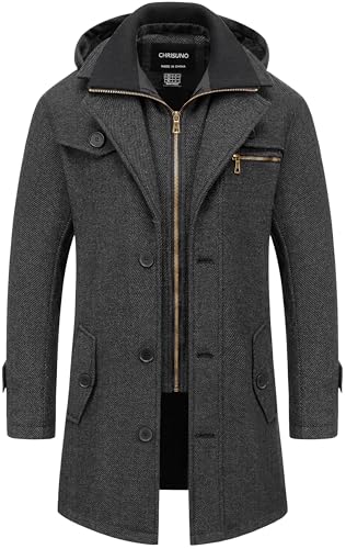 Image of Chrisuno Trench Coat Men Jackets For Fashion Overcoat Long Peacoat Men