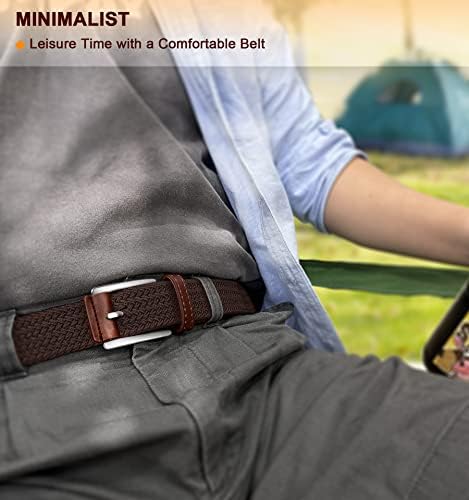 BULLIANT Mens Belt 2 Packs, Elasticated Belt Stretch Weave Belt 1 3/8",Casual Braided Woven Golf Belts for Mens Womens Jeans(Black/Dark Brown-32-34" Waist Adjustable)