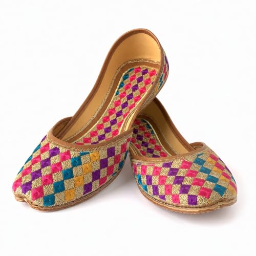 Image of Women's Phulkari Punjabi Jutti Khussa Shoes Ethnic Shoes Rajasthani Mojari