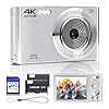 Digital Camera 2024 4K 44MP Digital Cameras for Teens, Silver Digital Point and Shoot Camera for Kids with 16X Zoom, 64GB SD Card, Compact Small Camera for Boys Girls Teens Kids Gift