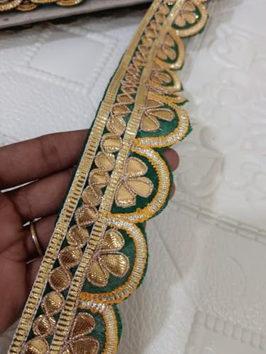 Image of Designer Golden Zari Lace Border for Ethnic Dress Blouse Saree Dupatta Lehenga Chunri Craft Decoration Sewing Embroidery Decorative Trim Roll Red and Gold (RM-LACE47-2)