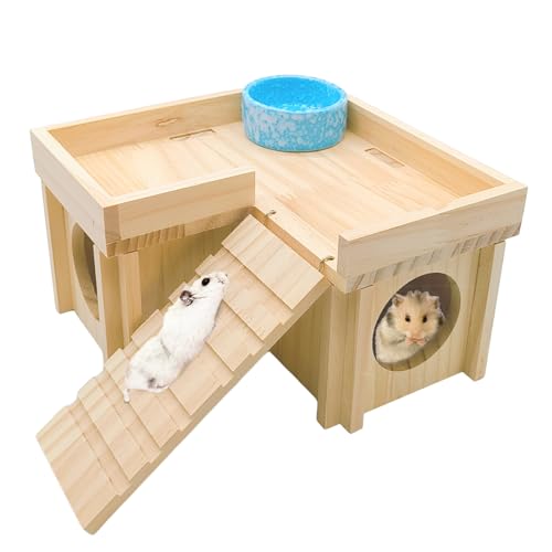 Acsist Wooden Hamster Hideout Hamster Wood House With Ladder Habitats Decor Detachable Small Animals Cage Accessories For Hamster Rat Gerbils And Other Small Pets cover