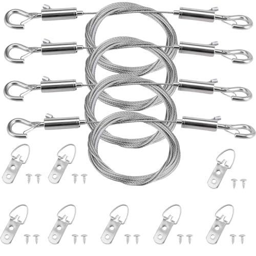 Shuiling 4本セット ピクチャーレール ワイヤーフック 2m 長さ調整 直径1.5mm 落下防止ワイヤー 吊り下げフックワイヤー ポスター・額縁・絵画・壁掛け 展示