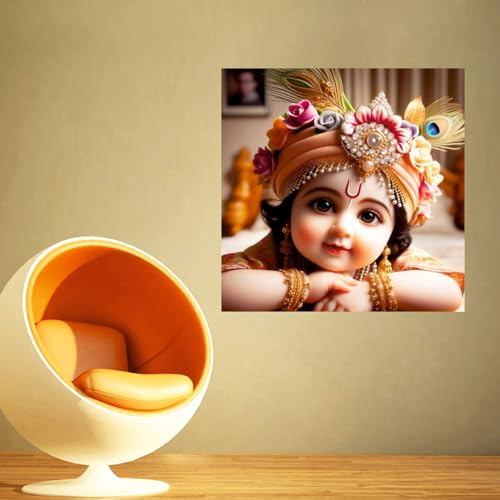 Image of Techgifti Vinyl Cute Baby Krishna Shapa Wall Poster For Pooja Room, Office, Kids Room (Size- 46Cm X 46Cm)