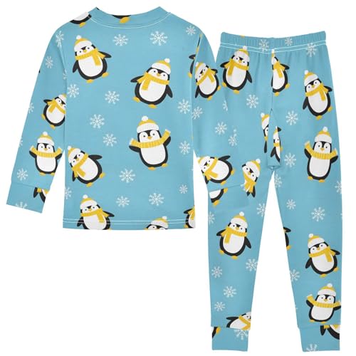 Pajama Sets Long Sleeve Penguin Snowflakes on Blue Soft Comfy Sleepwear 2 Piece PJS 3-8T3