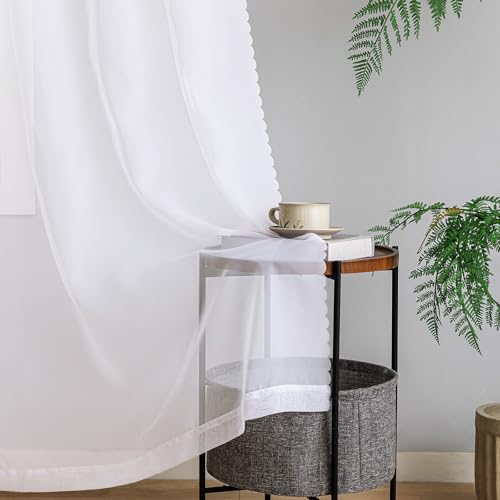 Image of MYSTIC-HOME White Sheer Curtains 108 Inches Long 2 Panels Tulle Window Panels for Bedroom 2 Panel Sets Rod Pocket Sheer White Curtains for Living Room Garden Yard 40 W x 108 L