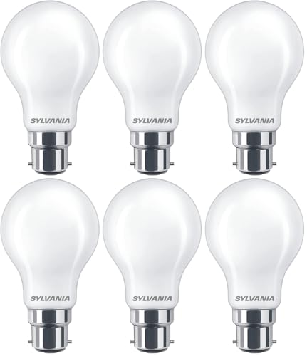 SYLVANIA Lot de 6 ampoules LED givrées B22, à baïonnette BC, 4,5 W, 470 lumens, équivalent à 40 W, blanc chaud 2700 K, intensité non variable, A60 GLS, économie d'énergie