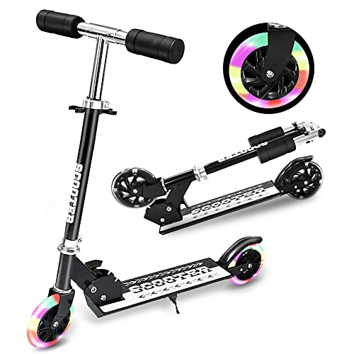 【人気バージョン】Ototacam キッズスクーター キックボード 子供 2輪 光る LEDタイヤ スタンド付き 4段階高さ調節可能 折り畳み式 持ち運び便利 誕生日/入学お祝い/クリスマス/新年プレゼント