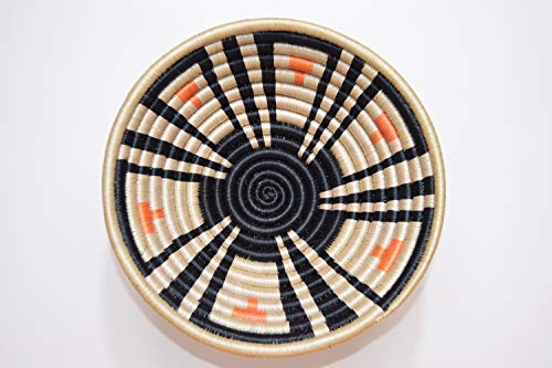 Small Hand Woven African Basket - 8 Inches Sisal & Sweetgrass Basket - Handmade in Rwanda - Tan, Black, SRB107