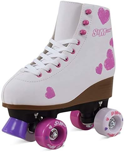 StMax Quad Roller Skates for Girls and Women-Size 2.5 Kids to 8.5 Women -Outdoor, Indoor and Rink Skating- Classic High Cuff with Adjustable Lace System (White and Pink, 7.5 Women)