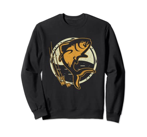 Angler motif with fish and fishing rod gift fishing Sweatshirt, Black