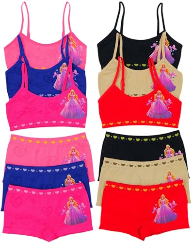 Image of ToBeInStyle Girl Pack of 6 Set Spaghetti Strap Training Bras & Boyshorts Bikinis