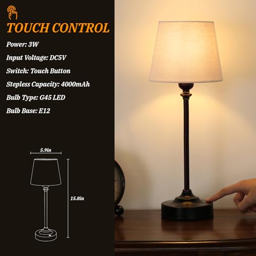 Image of Cordless Table Lamp Rechargeable Bronze - 1 Pack Brass 4000mAH Battery Operated Lamp for Decor, 3000K Stepless Dimming Touch Control Wireless Lamp for Bedroom, Dining Table, Counter, Living Room