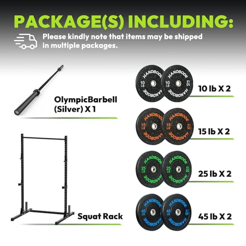 Image of HANDBODE Squat Rack, 7ft Barbell, Weight Plates Set 190 lb, Home Gym Equipment, Black