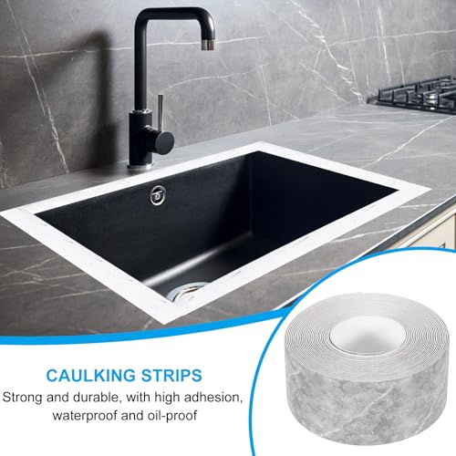 Image of PATIKIL Caulk Tape 1.5 inch x 16 Ft, Self Adhesive Sealing Tape Waterproof Toilet Tub Caulk Sealant Strip Sealing Trim for Kitchen Bathroom Toilet Bathtub Sink Countertop, Dark Grey