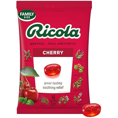 Ricola Cherry Throat Drops, 45 Count, Daily Drops For Delicious Throat Refreshment, Oral Anesthetic, Naturally Flavored Cover
