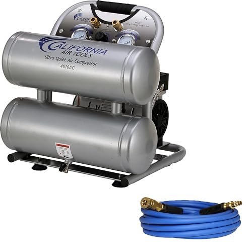 California Air Tools 4610ACH Ultra Quiet & Oil-Free 1.0 Hp, 4.6 Gal. Aluminum Twin Tank Air Compressor with 25' Hybrid Air Hose