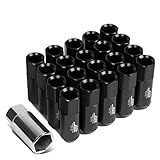 J2 Engineering 20 Pcs 7075 Aluminum Tall Open End M12 x 1.5 Lug Nuts Set w/Socket Adapter, Black, Fit Conical Seat, LN-T7-003-15-BK