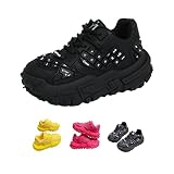 Women's Chunky Sneakers, Trendy Keyboard 3D Embossing, Color Blocking, Height Boost, Non - Slip Thick Sole Trail Shoes (Black,8)