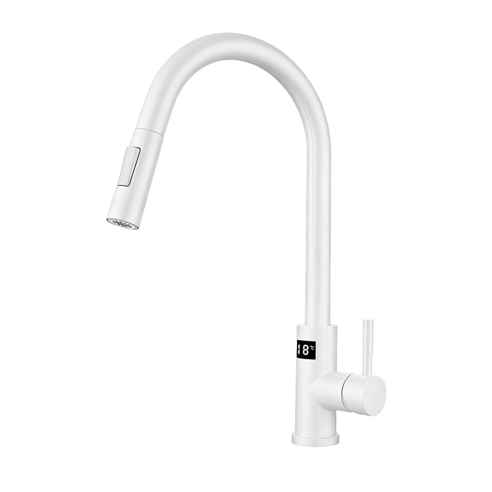 Fanjubei White Digital Display Hot And Cold Rotating Pull-Out Kitchen Mixer Faucet,