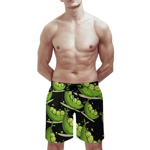 Cartoon Green Peas Men's Swim Trunks Board Shorts Beachshorts Swimsuits with Pockets Mesh Liner3