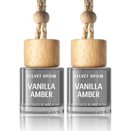 Image of C Classy Hanging Car Air Freshener 2 Pack, Vanilla Amber,Tea Glass Bottle Diffuser, Long-Lasting Fragrance, Cute Car Accessories for Women & Men, Made in USA