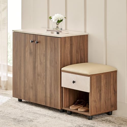 Image of Home Centre | Addison | Engineered Wood | Shoe Cabinets | 14 Pair | Walnut | 1 Year Warranty