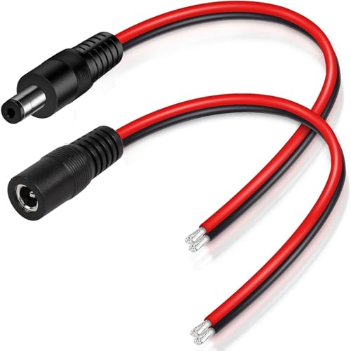 RUNCCI YUN 2PCS DC Power Pigtail Cable, 14AWG 12V 5Aconectores Macho Hembra de 5,5 x 2,5 mm Adaptador de montagem em painel,Extensiones de Corriente CC para câmara de segurança CCTV 0.3m