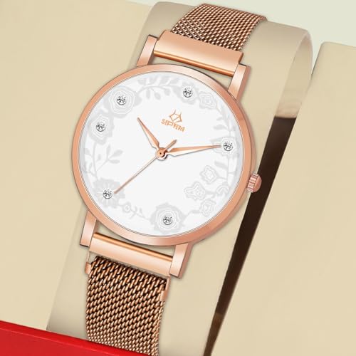 Image of Septem 147-BlackMagnet Belt Diamond Studded Flower Design Analog Wrist Watch for Girls