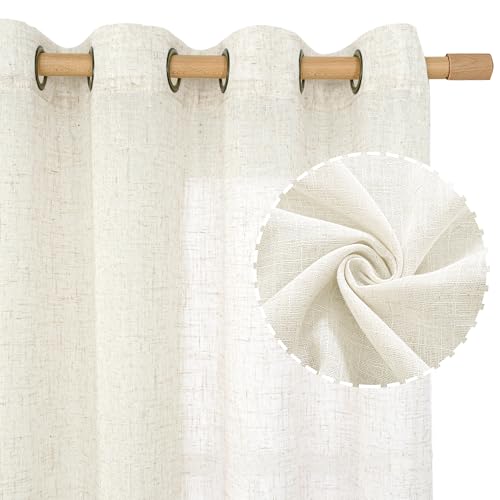 LAMIT Cream Linen Sheer Curtains 84 inch for Living Room, Linen Textured Light Filtering Drapes Bronze Grommet Boho Panels for Farmhouse/Living Room, 2 Panels, 52 x 84 Inch by LAMIT - Image 2