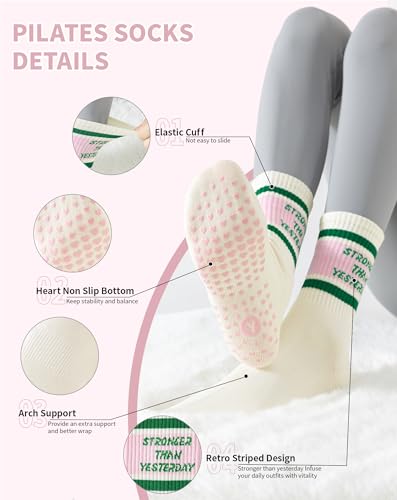Image of Yawlsow Pilates Grip Socks for Women Yoga Grippy Socks Cute Barre Non Skid Athletic Crew Sticky Sock Workout Hospital