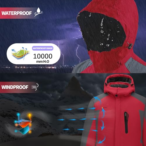 Image of Women's Waterproof Winter Jacket Skiing Warm Fleece Snow Coat Hooded Windproof Raincoat S-3XL