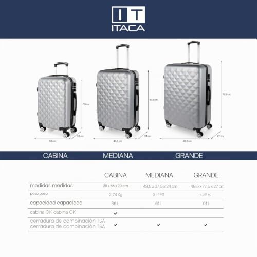 Miniatura 7 de Itaca - Maletas De Viaje Grandes 23 Kilos. Maleta Grande De Viaje Rígida 4 Ruedas. Maletas Grandes De Viaje De Abs Resistente Y Ligera. Maleta Viaje 65cm. Candado Tsa 771770, Plata