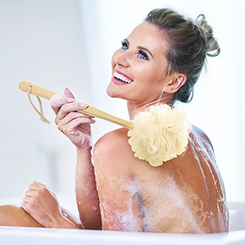 D Loofah On A Stick, Exfoliating Lufa Back Scrubber For Shower, Shower Sponge With Long Handle, Handheld Bath Body Brush For Men And Women, Beige #TOP2