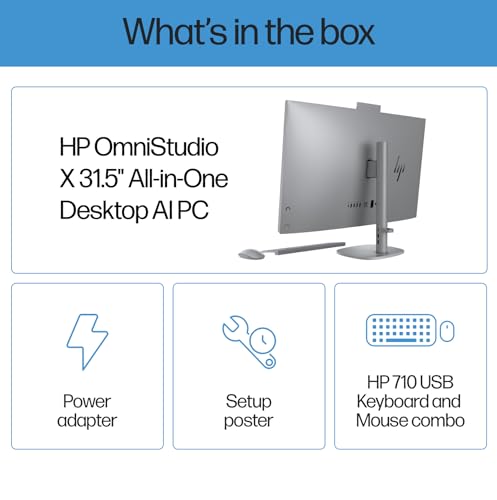 Image of HP OmniStudio X All-in-One Desktop PC 31.5 inch 4K UHD Display | Intel Ultra 7-256V, 16GB LPDDR5X, 8TB PCIe SSD, 5MP IR Webcam, WiFi 6E+BT 5.4, Dual 5W Speakers, Win11 Pro, Wireless KB /Mouse