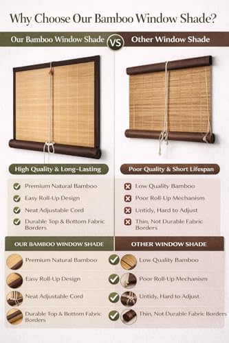 Image of Water Proof Bamboo Curtains for Balcony Roller Rollup Blinds, Bamboo Chick Curtain, for Rain, Sunlight, Dust & Cold Air Protection (Color-Brown,3ft x 8ft (W x H)