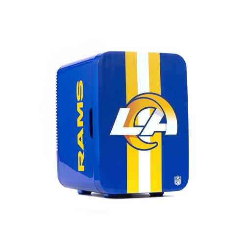 Image of Ukonic NFL Los Angeles Rams 15-Can Mini Fridge 10L – AC/DC Powered, Official Team Colors & Logo, Portable Cooler for Tailgates, Home, Office, or Car