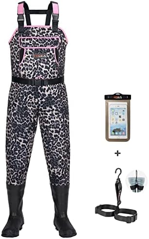 HISEA Neoprene Chest Waders Leopard Print Duck Hunting Waders for Women with Boots Cleated Waterproof Insulated Fishing Waders
