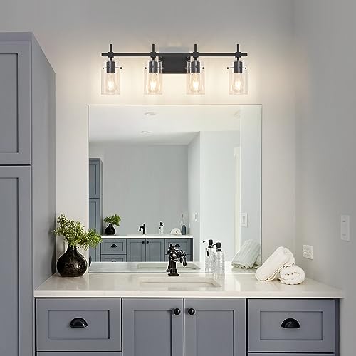 Image of SOLFART 4 Lights Vanity Light Black Bathroom Vanity Lights Over Mirror Vanity Lights for Mirror Bathroom Light Fixture