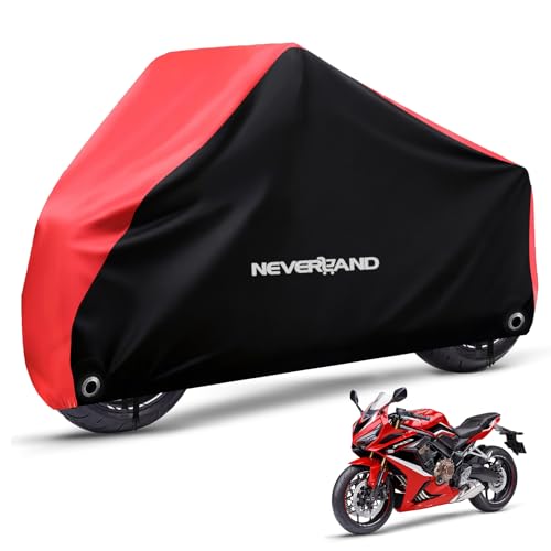 NEVERLAND Motorcycle Cover Waterproof Outdoor - Motorbike Scooter Covers Heavy Duty Medium with Lock-Holes, Bandage, Storage Bag Compatible with Harley Davidson Kawasaki Yamaha Honda Grom (Up to 86”)