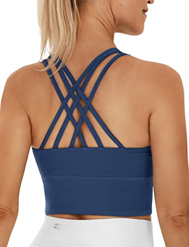 Heathyoga High Impact Sports Bras for Women Padded Sports Bra for Women Longline Workout Bras for Women Strappy Yoga Gym Bras Blue