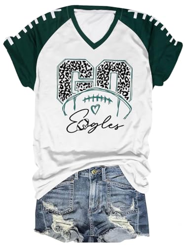 Football Shirts for Women Game Day Shirt V Neck Football Graphic Tee Funny Sunday Casual Short Sleeve Tops