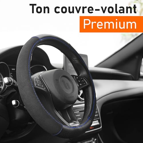 Upgrade4cars Couvre Volant Voiture Bleu | Accessoires Auto Interieur | Taille Universel 37-39 cm | Cadeaux pour Femmes et Hommes | Decoration pour l'été et...