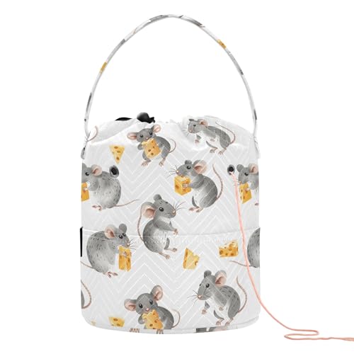 Yarn Storage Bag Small Crochet Bag Knitting Bag Organizer Cute Mousewith Cheese Yarn Bags for Crocheting Basket