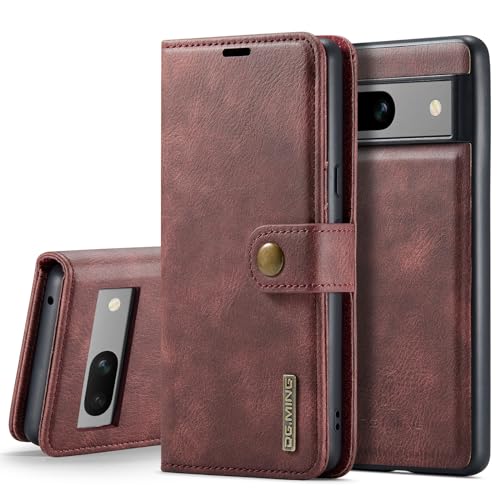 Étui en cuir Pixel 8A coque portefeuille 2 en 1 amovible rouge