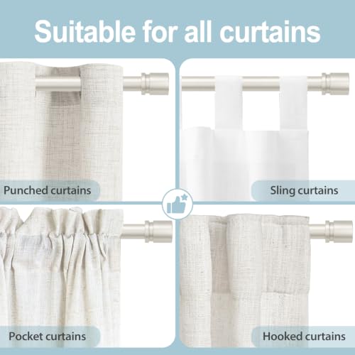 Image of Byondeth Curtain Rods for Windows 16 to 144 Inches Adjustable Length 1 Inch Diameter Window Curtain Rod with Aluminium End Cap, Brushed Nickel