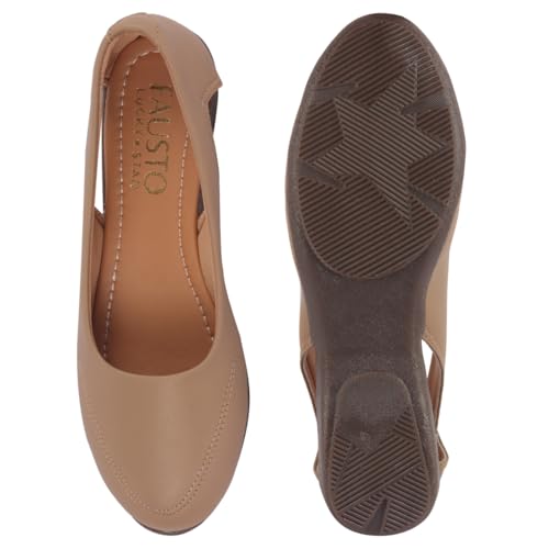 Image of FAUSTO Women Stylish Backless Casual Ballets | Low Heel Cut-Out Slip-On Ballerinas | Comfortable Walking Flats Sandals | Memory Cusion Insole