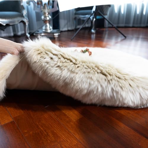 Llb YXYMDT-DOUSHA Genuine Sheepskin Round Rug Plush Soft Throw Area Rug Fur Carpet Fluffy Shaggy Sheepskin Rug For Living Room Kids Bedroom Luxury Home Decor Lambskin Rug thumb #2